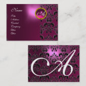 PINK LILA AMETHYST DAMASK MONOGRAMM, fuchsia Visitenkarte (Vorne/Hinten)