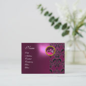 PINK LILA AMETHYST DAMASK MONOGRAMM, fuchsia Visitenkarte (Stehend Vorderseite)