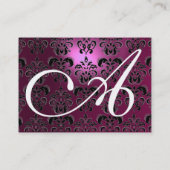PINK LILA AMETHYST DAMASK MONOGRAMM, fuchsia Visitenkarte (Rückseite)