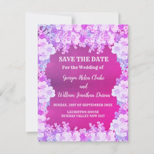Pink Lila Anemone Blumenhochzeit rettet das Datum Einladung (Vorderseite)