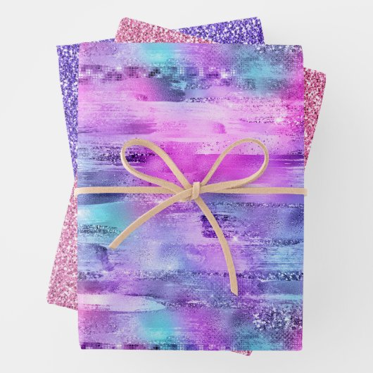 Pink Lila Aqua Sparkle Glitzer Geschenkpapier Set (Beispiel)
