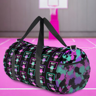 Pink Lila Aquamarin Basketball Paint Spritzer Name Duffle Bag
