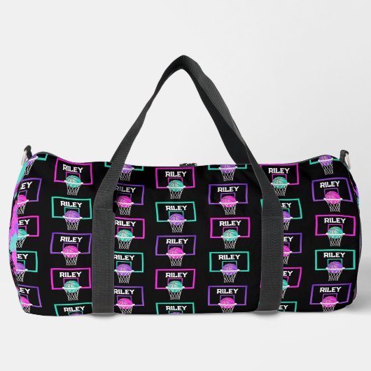 Pink Lila Aquamarin Basketball Paint Spritzer Name Duffle Bag (Vorderseite)