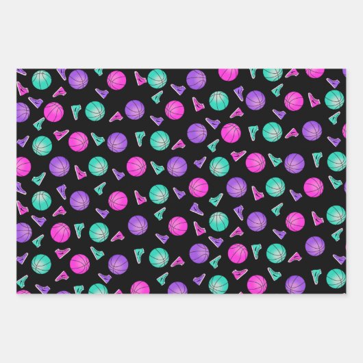 Pink Lila Aquamarin Basketball Paint Spritzer Name Geschenkpapier Set (Vorderseite 2)