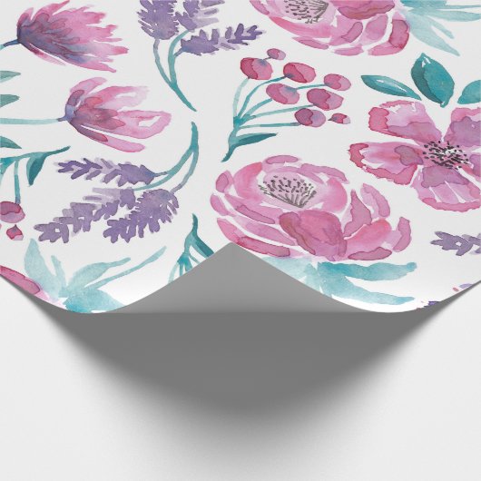 Pink Lila Aquamarine Aquarellfarben Blume Muster Geschenkpapier (Ecke)