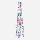Pink Lila Aquamarine Aquarellfarben Blume Muster Krawatte (Vorderseite)