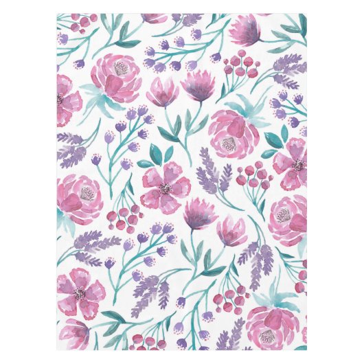 Pink Lila Aquamarine Aquarellfarben Blume Muster Tischdecke (Vorderseite)