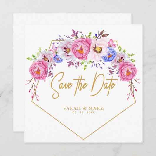 Pink Lila Aquarellbilder speichern die Daten Einladung (Vorne/Hinten)