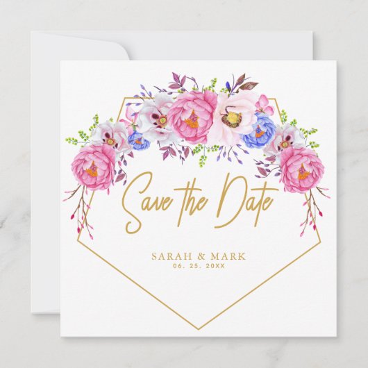 Pink Lila Aquarellbilder speichern die Daten Einladung (Vorderseite)