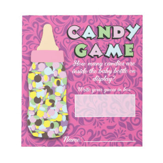 Pink & Lila Babyflasche Candy Guessing Game Notizblock