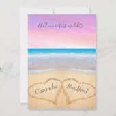 Pink Lila Beach 2 Herz Probe Abendessen am Strand Einladung (Rückseite)
