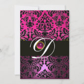 PINK LILA BLACK DAMASK MONOGRAM Amethyst Fuchsia Einladung (Vorderseite)