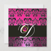 PINK LILA BLACK DAMASK MONOGRAM Amethyst Fuchsia Einladung (Vorderseite)