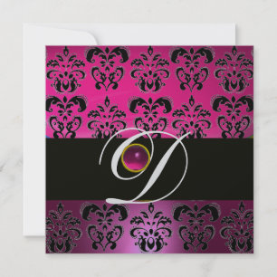 PINK LILA BLACK DAMASK MONOGRAM Amethyst Fuchsia Einladung