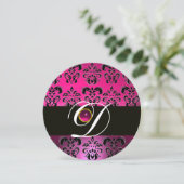 PINK LILA BLACK DAMASK MONOGRAM Amethyst Fuchsia Einladung (Stehend Vorderseite)
