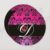 PINK LILA BLACK DAMASK MONOGRAM Amethyst Fuchsia Einladung (Vorne/Hinten)