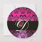 PINK LILA BLACK DAMASK MONOGRAM Amethyst Fuchsia Einladung (Vorderseite)