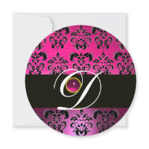 PINK LILA BLACK DAMASK MONOGRAM Amethyst Fuchsia