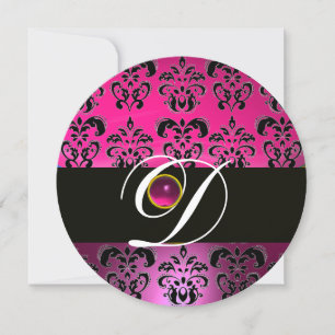 PINK LILA BLACK DAMASK MONOGRAM Amethyst Fuchsia Einladung