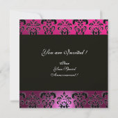 PINK LILA BLACK DAMASK MONOGRAM, Fuchsia, Gold Einladung (Rückseite)