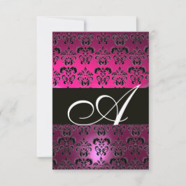 PINK LILA BLACK DAMASK MONOGRAM fuchsia weiß Einladung