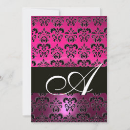 PINK LILA BLACK DAMASK MONOGRAMM, fuchsienweiß Einladung