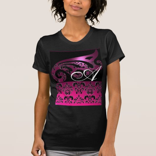 PINK LILA BLACK DAMASK-MONOGRAMM, weiß, fuchsia T-Shirt (Vorderseite)