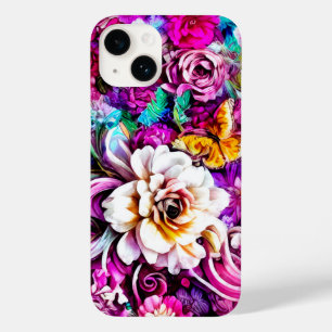 Pink Lila Blue Aquamarin White Garden Blume Fantas Case-Mate iPhone 14 Hülle