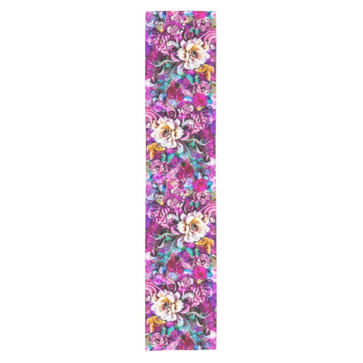 Pink Lila Blue Aquamarin White Garden Blume Fantas Kurzer Tischläufer (Vorderseite)