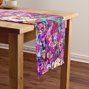 Pink Lila Blue Aquamarin White Garden Blume Fantas Kurzer Tischläufer