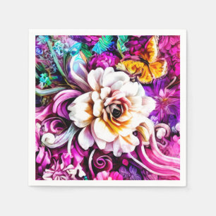 Pink Lila Blue Aquamarin White Garden Blume Fantas Serviette