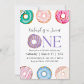 Pink Lila Blue Donut Geburtstagsparty Einladung (Vorderseite)