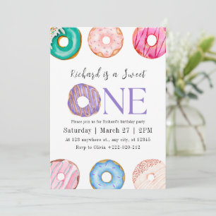 Pink Lila Blue Donut Geburtstagsparty Einladung