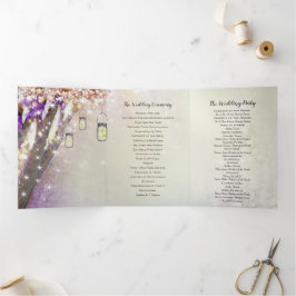 Pink Lila Blue Fairy Lights Boho Forest Wedding Dreifach-gefaltete Programmkarte