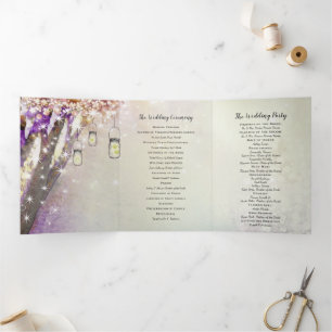 Pink Lila Blue Fairy Lights Boho Forest Wedding Dreifach-gefaltete Programmkarte