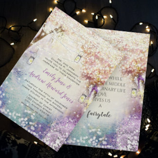 Pink Lila Blue Fairy Lights Boho Forest Wedding Einladung