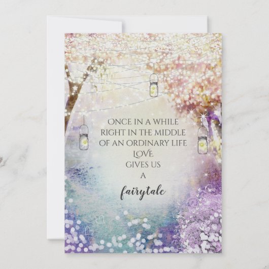 Pink Lila Blue Fairy Lights Boho Forest Wedding Save The Date (Rückseite)