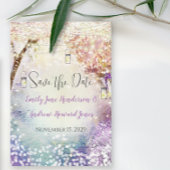 Pink Lila Blue Fairy Lights Boho Forest Wedding Save The Date