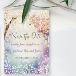 Pink Lila Blue Fairy Lights Boho Forest Wedding Save The Date