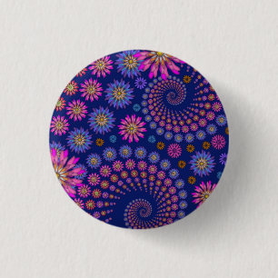 Pink Lila Blue Floral Pattern auf Blue Button