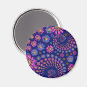 Pink Lila Blue Floral Pattern auf Blue Magnet (Vorderseite/Rückseite)