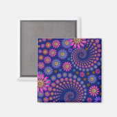 Pink Lila Blue Floral Pattern auf Blue Magnet (Vorderseite/Rückseite)
