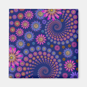 Pink Lila Blue Floral Pattern auf Blue Magnet