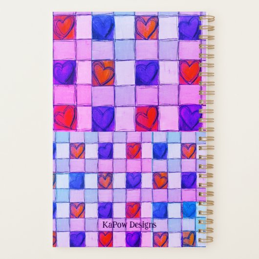 Pink lila Blue Gingham Herzplaner Planer (Rückseite)