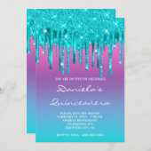 Pink Lila Blue Gradient Aquamariner Tropfen Quince Einladung (Vorne/Hinten)