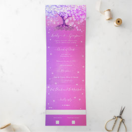 Pink Lila Blue Heart Leaf Tree Wedding Dreifach Gefaltete Einladung