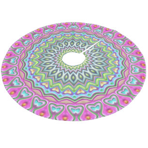 Pink Lila Blue Lime Green Mandala Star Pattern Fleece Weihnachtsbaumdecke