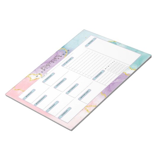 Pink Lila Blue Marble Personalize Weekly Planner Notizblock (angewinkelt)