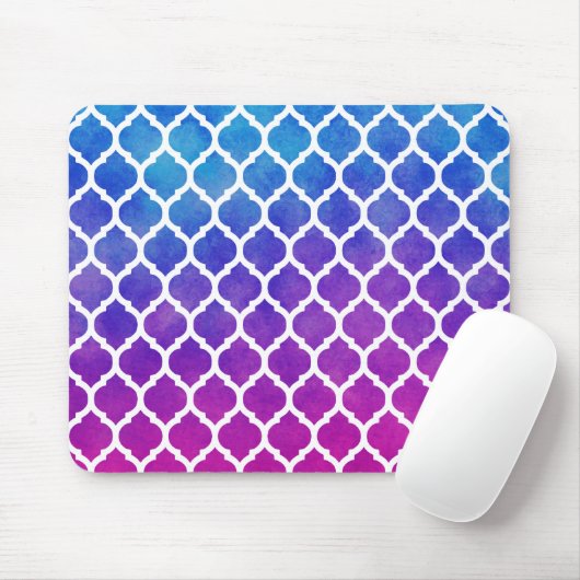Pink Lila Blue Ombre Marokkanisches Gitter Mousepad (Mit Mouse)