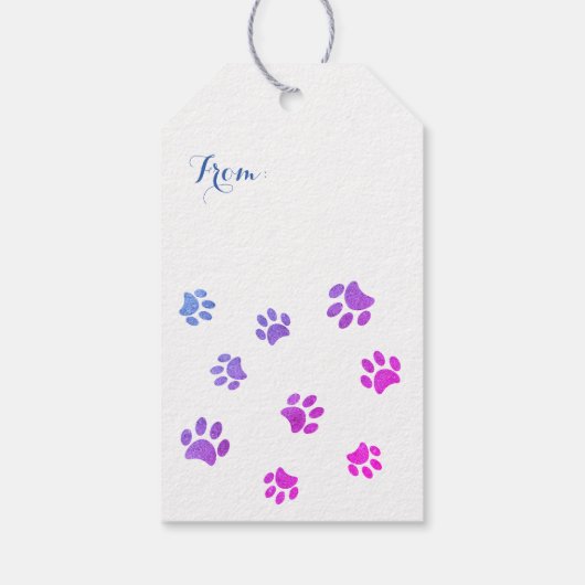 Pink Lila Blue Paw Prints Muster Custom Geschenkanhänger (Rückseite)